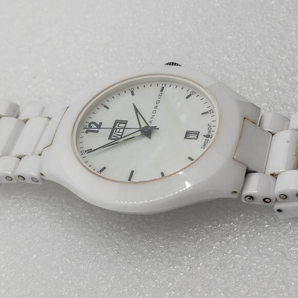 Android Aragon White Ceramic MOP Sapphire 8mm Slim case Watch Bracelet Band Thin - Picture 9 of 12